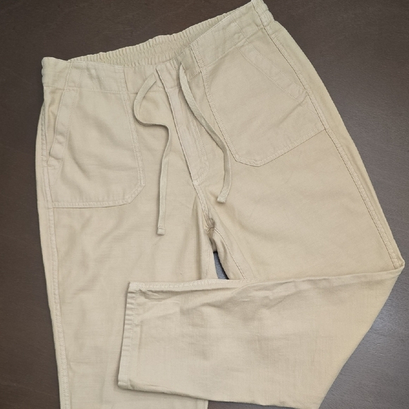 J. Crew Pants - J. CREW Women's M Beige Cropped Pants Elastic Waist Relaxed Fit Linen Blend